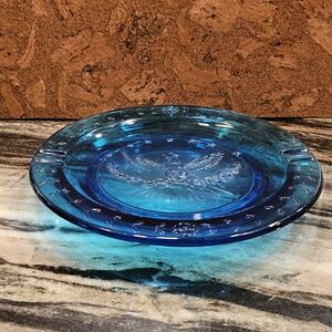Elegant Blue Glass Large Ashtray